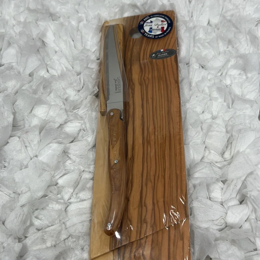 Jean Dubost Baguette/Salami Board & Knife, Stainless Steel Blades, Olive Wood